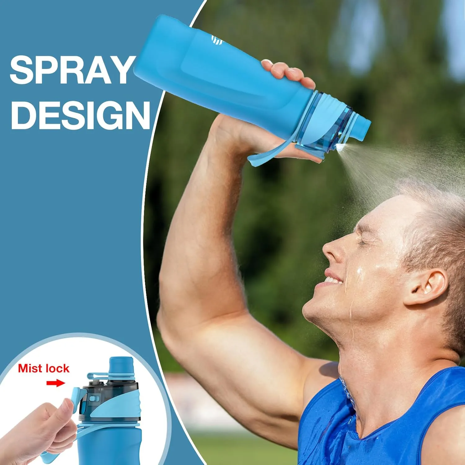 24oz Insulated 2-in-1 Mist & Sip Stainless Steel Thermo Bottle for Hot/Cold Drinks, Sports Use