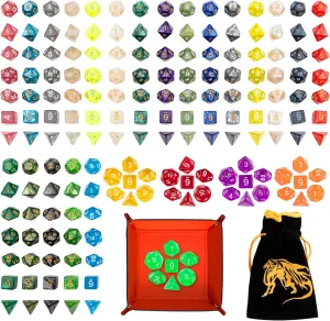 25 Sets DND Dice Polyhedral Dice Dungeons and Dragons Rolling Dice for RPG MTG Table Games Dice Bulk with Free Drawstring Bags and PU Leather D&D Dice Tray (Colored)