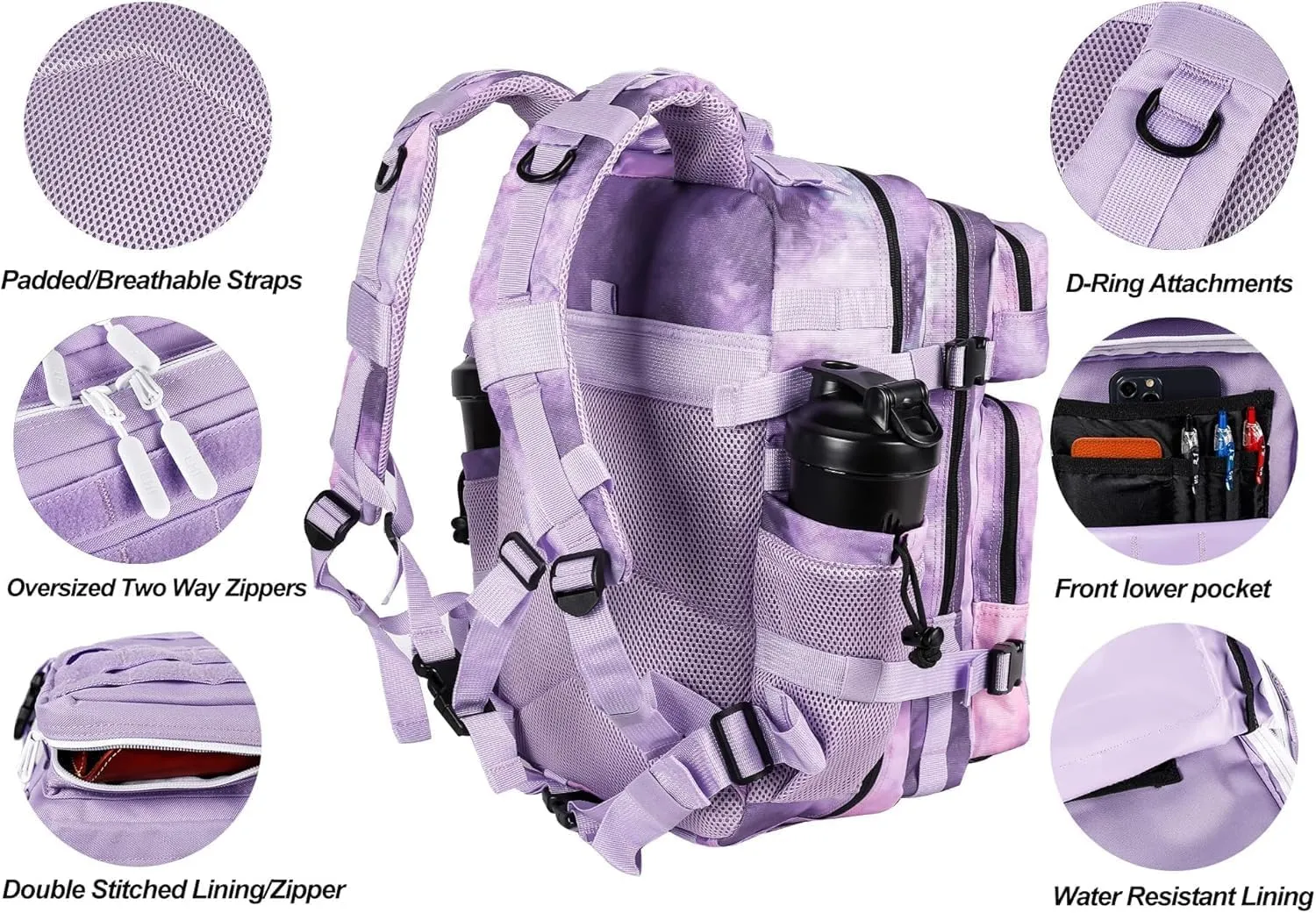 25L Small Tactical Hiking Backpack for Women Training Gym Fitness Bag Outdoor Camping Backpacks Travel Waterproof (Purple)