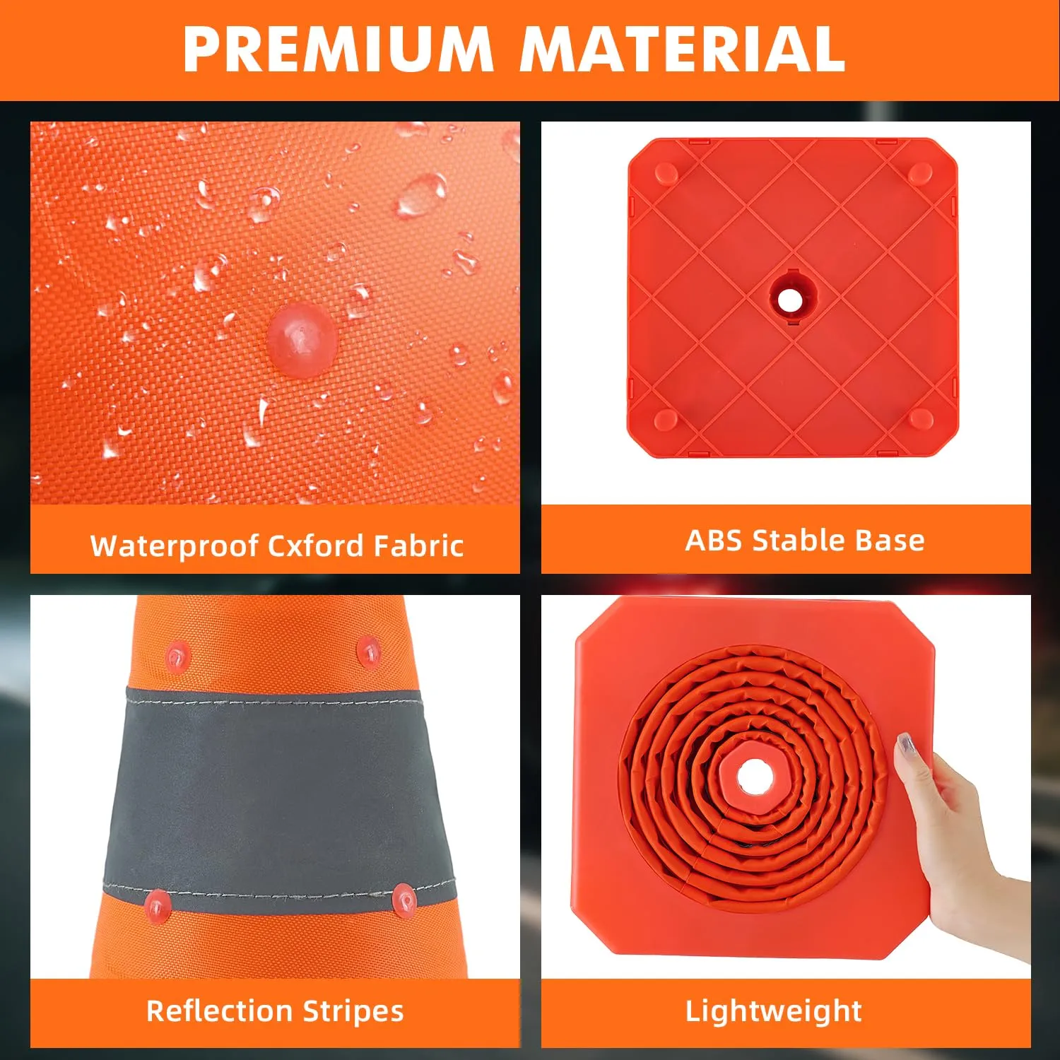 28 Inch 2 Pack Collapsible Traffic Safety Cones, Orange Cones with Reflective Collar, Portable Multipurpose Traffic Cones for Parking Construction Driving Training Sports Practice