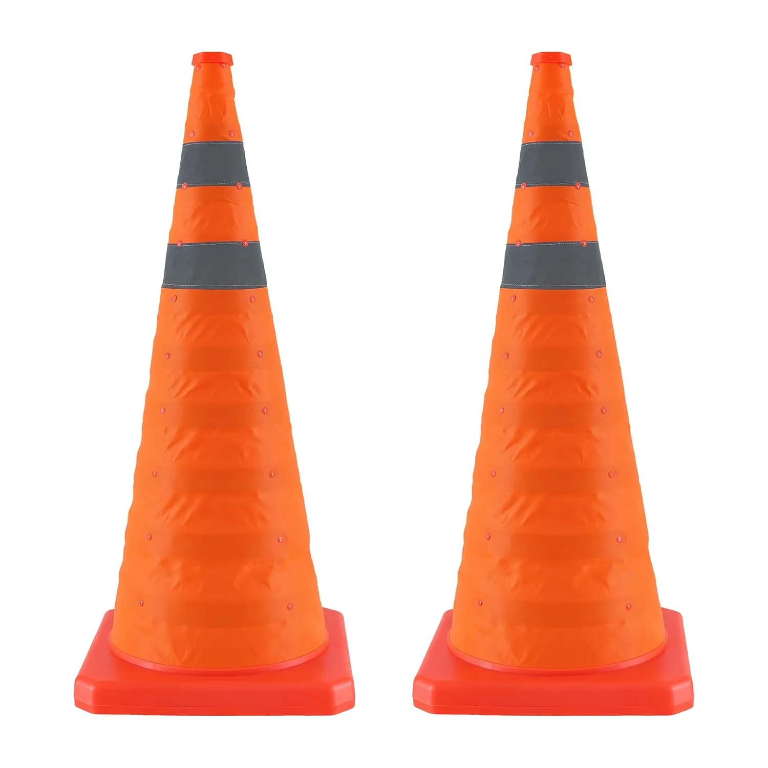 28 Inch 2 Pack Collapsible Traffic Safety Cones, Orange Cones with Reflective Collar, Portable Multipurpose Traffic Cones for Parking Construction Driving Training Sports Practice