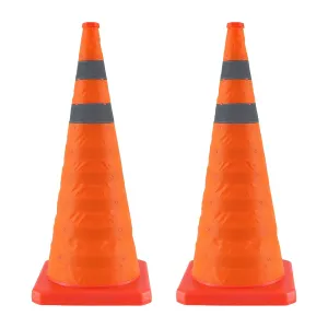 28 Inch 2 Pack Collapsible Traffic Safety Cones, Orange Cones with Reflective Collar, Portable Multipurpose Traffic Cones for Parking Construction Driving Training Sports Practice