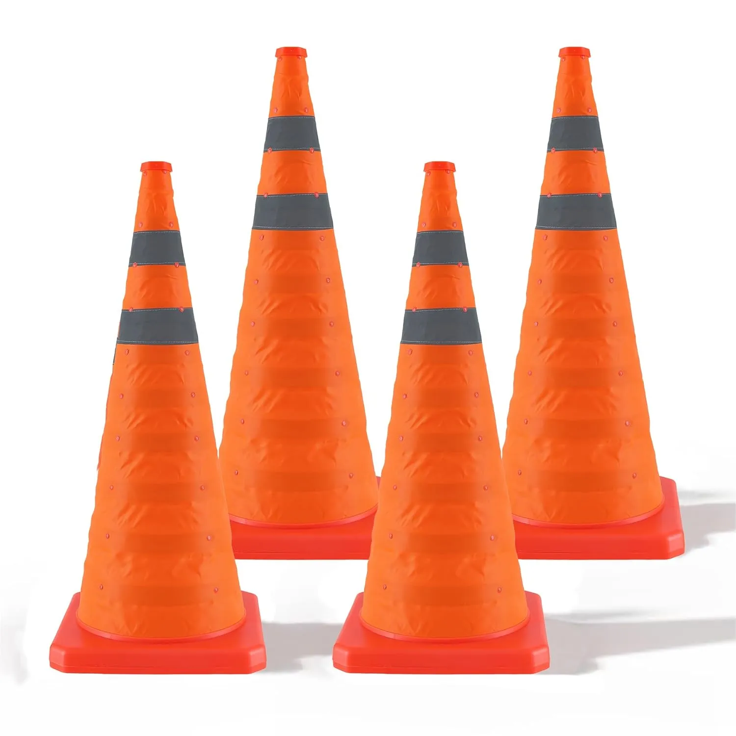 28 Inch 4 Pack Collapsible Traffic Safety Cones, Orange Cones with Reflective Collar, Portable Multipurpose Traffic Cones for Parking Construction Driving Training Sports Practice