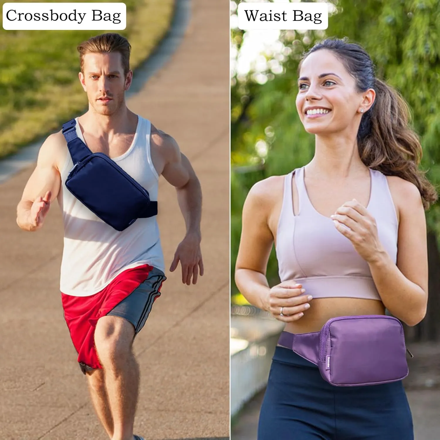 2L Fanny Pack for Women Men, Large Everywhere Belt Bag with Adjustable Strap 55", Crossbody Bag Water-resistant for Travel Sports Running Hiking, Fashion Waist Bag Dark Blue