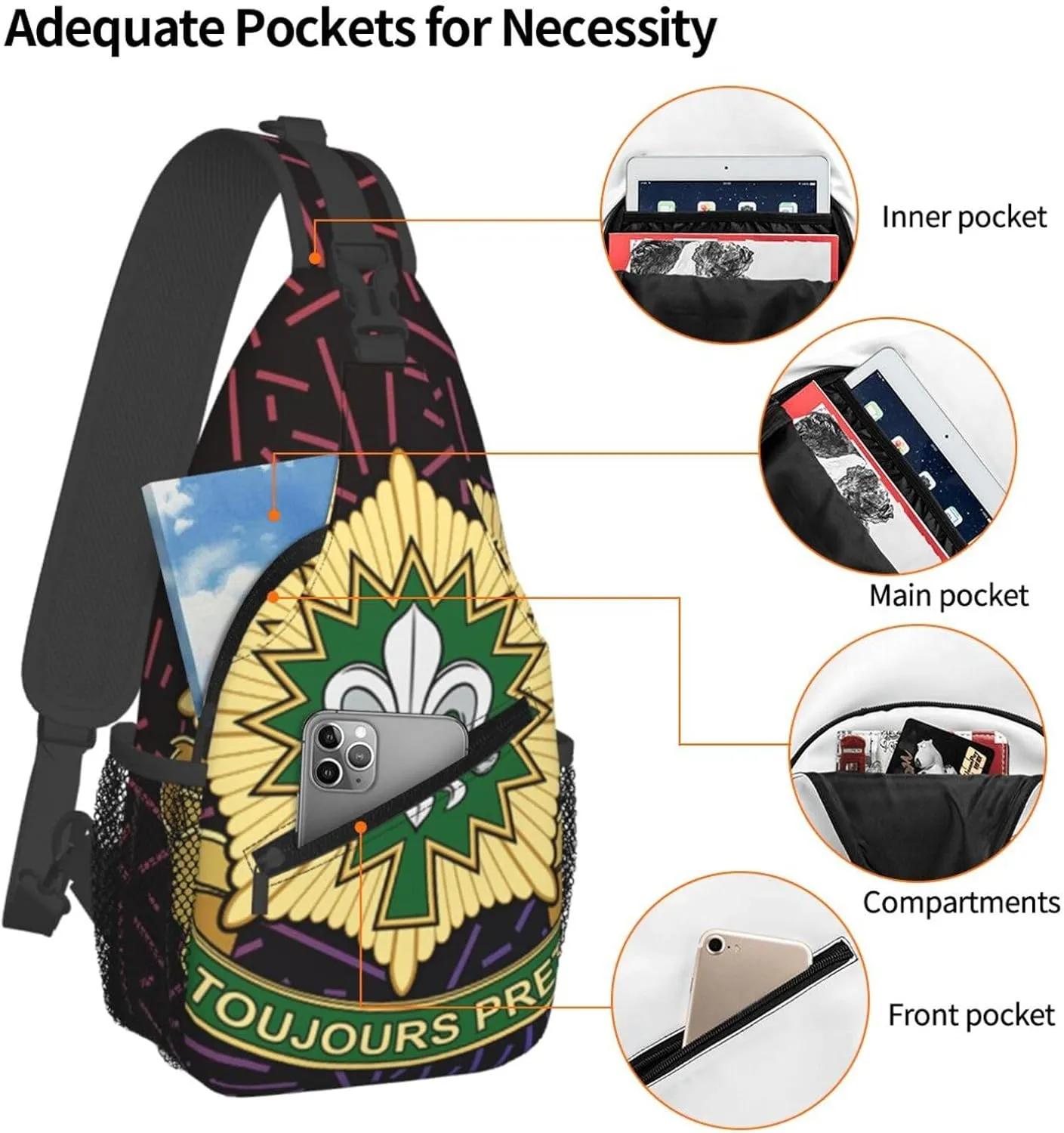 2nd Armored Cavalry Regiment Crossbody Backpack Chest Shoulder Bag Lightweight One Strap Travel Hiking Daypack