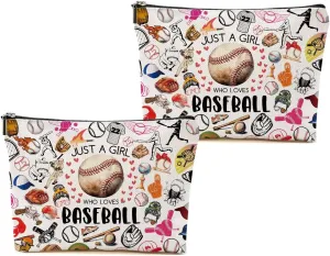 2pcs Baseball Gifts Makeup Bag, Baseballs Coach Cosmetic Bag Christmas Birthday Gifts for Women Female Coach Girls Sister BFF, Baseball Stuff Travel Toiletry Bags
