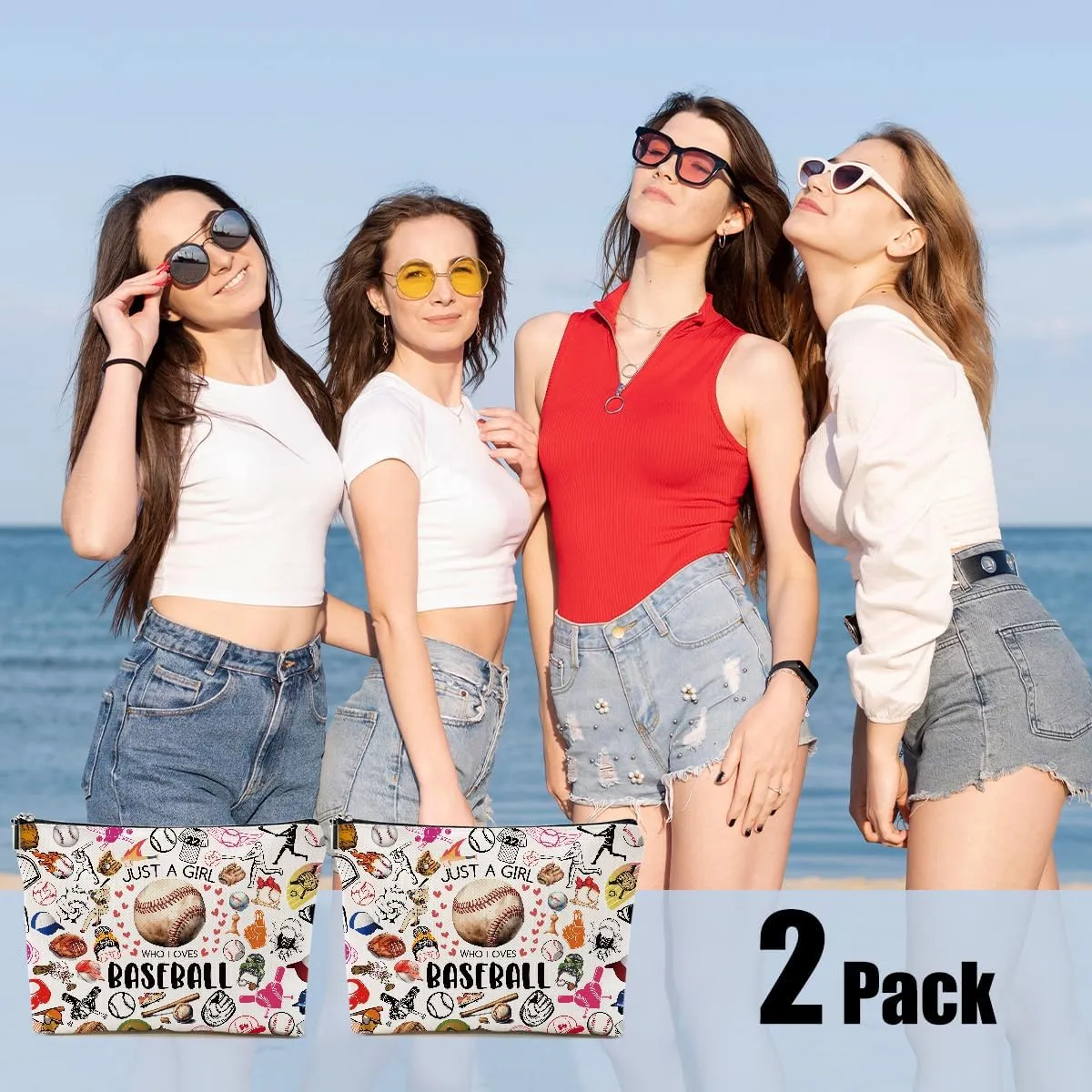 2pcs Baseball Gifts Makeup Bag, Baseballs Coach Cosmetic Bag Christmas Birthday Gifts for Women Female Coach Girls Sister BFF, Baseball Stuff Travel Toiletry Bags