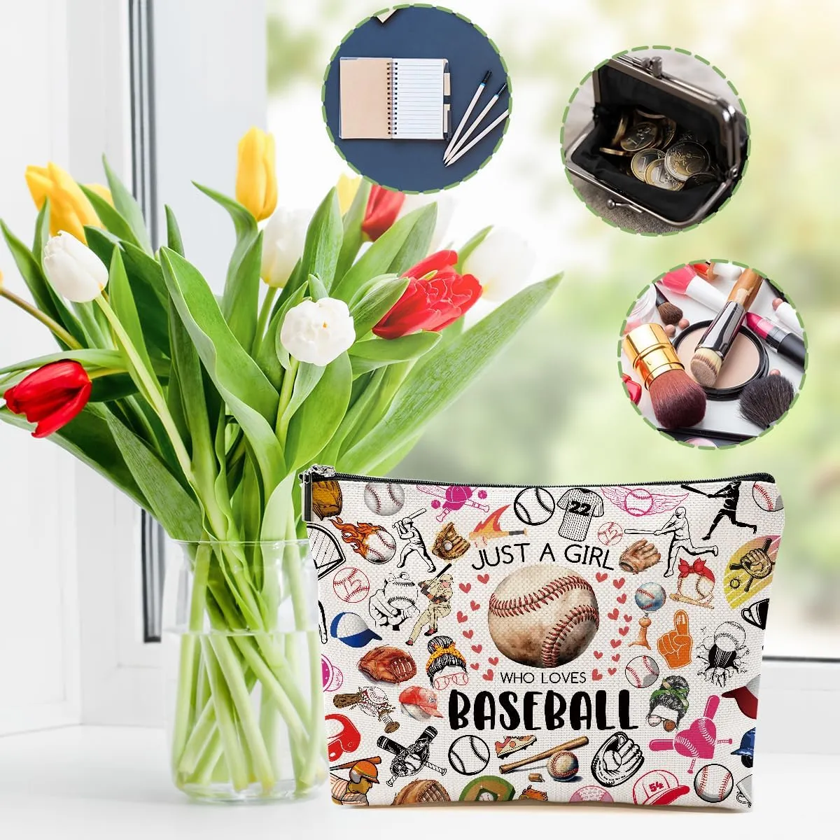 2pcs Baseball Gifts Makeup Bag, Baseballs Coach Cosmetic Bag Christmas Birthday Gifts for Women Female Coach Girls Sister BFF, Baseball Stuff Travel Toiletry Bags