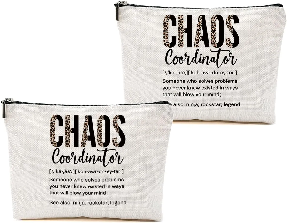 2pcs Chaos Coordinator Gifts for Women Makeup Bag, Chaos Coordinator Cosmetic Bag Appreciation Gifts for Women Moms Manager Boss Colleagues, Travel Zipper Pouch Christmas Thanksgiving Birthday Gift
