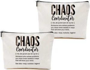 2pcs Chaos Coordinator Gifts for Women Makeup Bag, Chaos Coordinator Cosmetic Bag Appreciation Gifts for Women Moms Manager Boss Colleagues, Travel Zipper Pouch Christmas Thanksgiving Birthday Gift