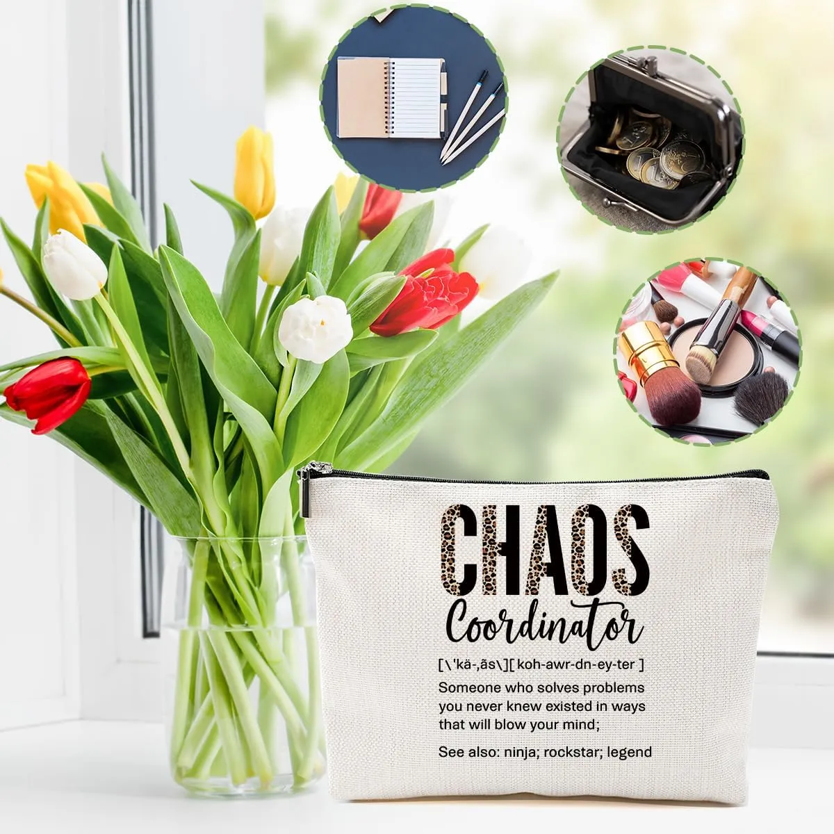 2pcs Chaos Coordinator Gifts for Women Makeup Bag, Chaos Coordinator Cosmetic Bag Appreciation Gifts for Women Moms Manager Boss Colleagues, Travel Zipper Pouch Christmas Thanksgiving Birthday Gift