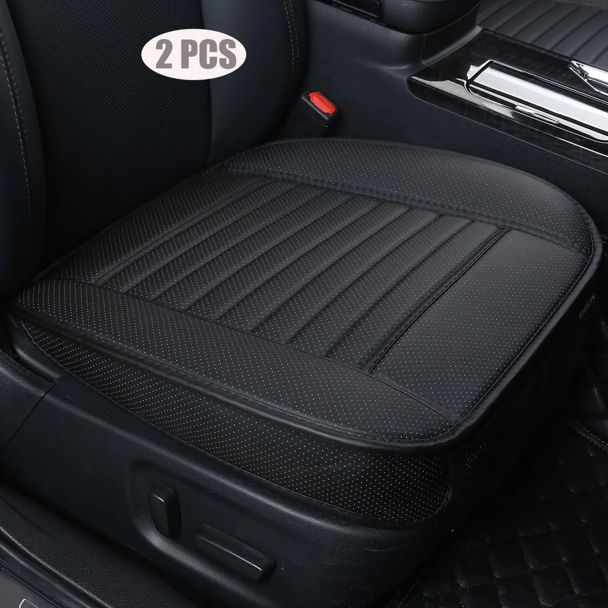 (2PCS PU Leather Seat Covers Auto Seat Protector Car Seat Covers for Front Seat with Side Flaps,(Deep20 inch × Width20 inch × Thick 0.4 inch) (Black-2 PCS)