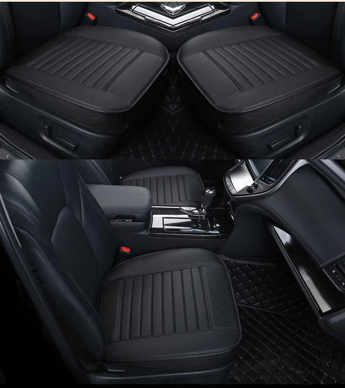 (2PCS PU Leather Seat Covers Auto Seat Protector Car Seat Covers for Front Seat with Side Flaps,(Deep20 inch × Width20 inch × Thick 0.4 inch) (Black-2 PCS)