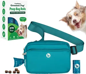 3-in-1 Crossbody Bag & Dog Treat Pouch for Pet Training with 270 Matching Compostable Poop Bags (Lagoon Teal)