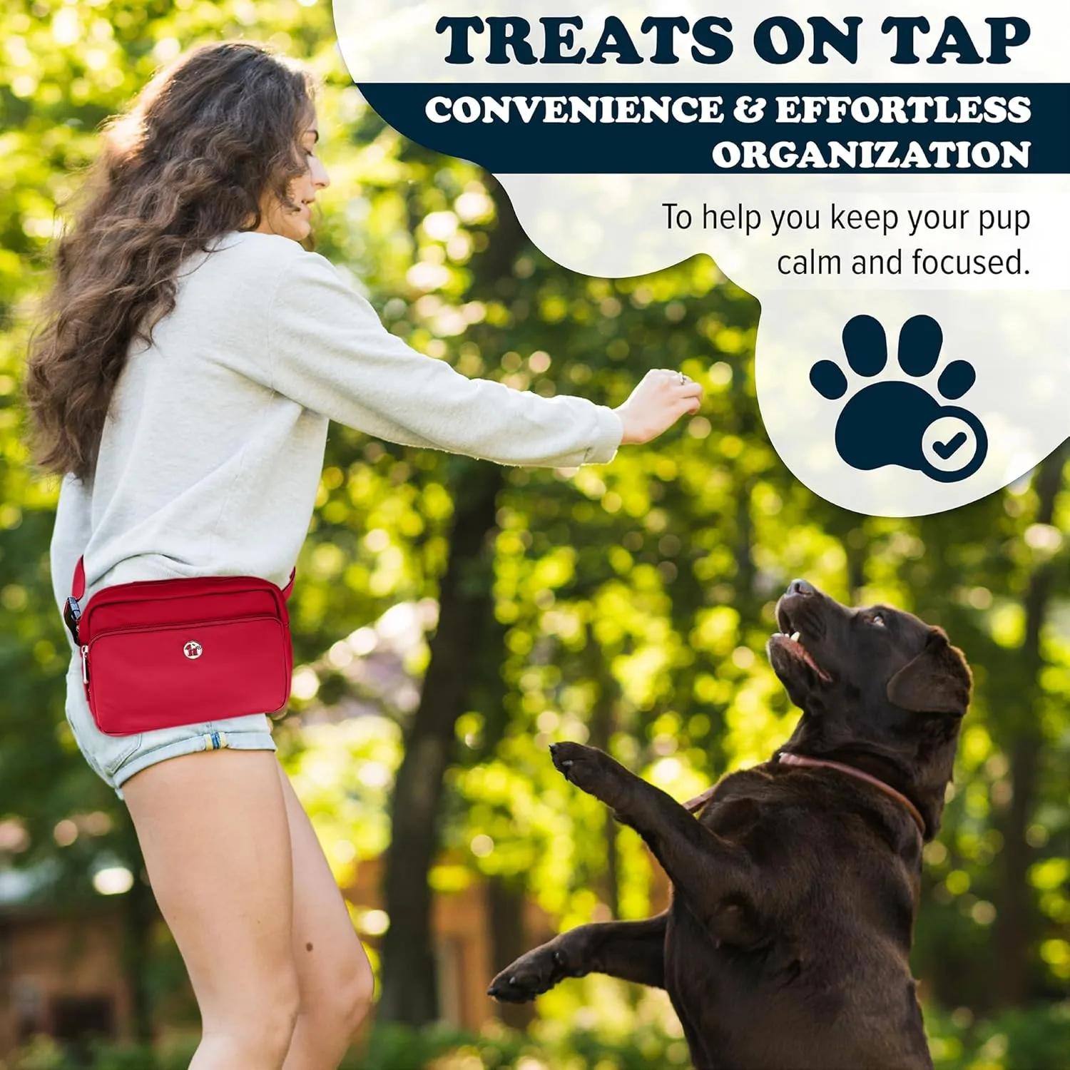 3-in-1 Crossbody Dog Walking Bag & Treat Pouch with Matching Planet Safe Poop Bags & Built-In Dispenser - Dog Mom Gift for Puppy Training with Zippered Pockets (Ruby Red)