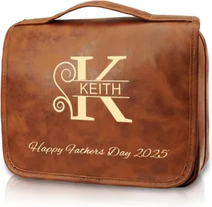 3-in-1 Extra Large Personalized Toiletry Bag For Men, Custom Hanging Travel Organizer Bag, Engraved Leather Waterproof Dopp Kit & Gifts for Him Husband Father (Father's Day, Christmas)