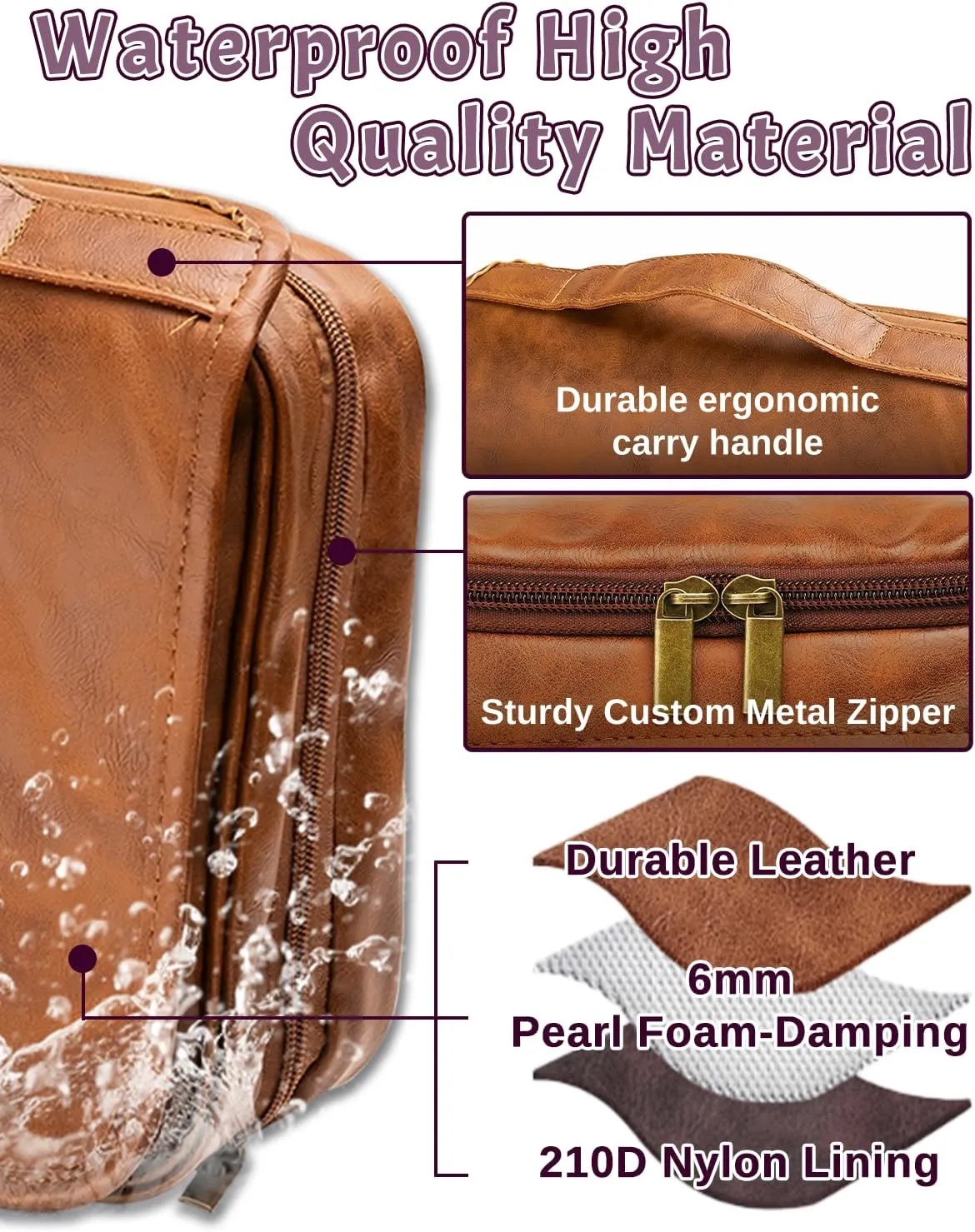 3-in-1 Extra Large Personalized Toiletry Bag For Men, Custom Hanging Travel Organizer Bag, Engraved Leather Waterproof Dopp Kit & Gifts for Him Husband Father (Father's Day, Christmas)