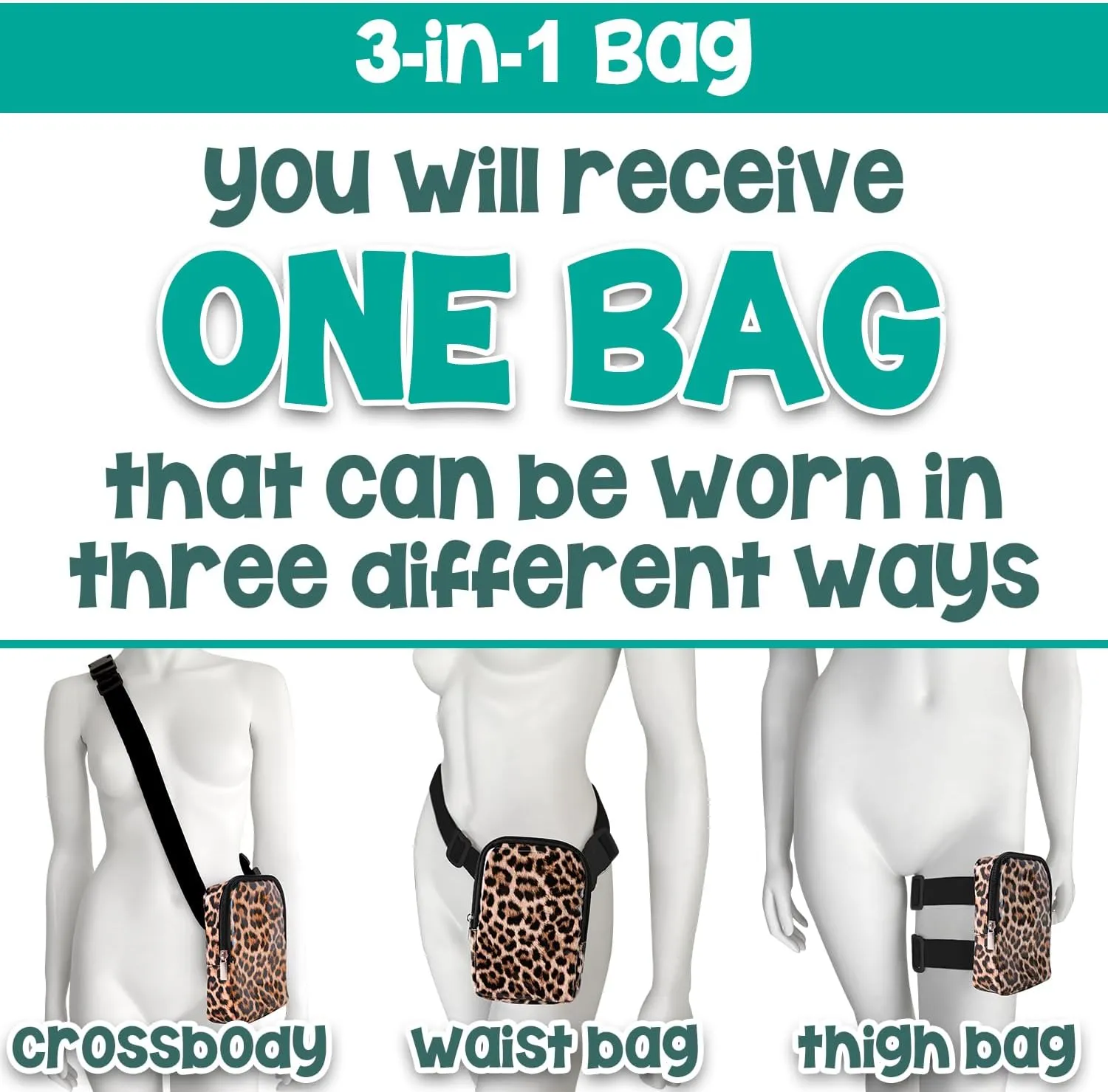 3-IN-1 Thigh Bag Fanny Pack Crossbody Bag | Carnival Leg Harness for Women | Waist Bag | Rave Leg Pack with Buckles | Leopard Print