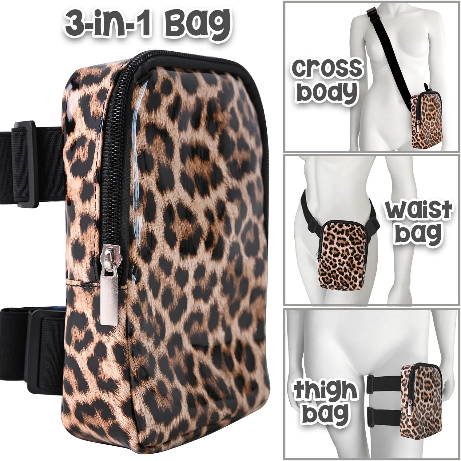 3-IN-1 Thigh Bag Fanny Pack Crossbody Bag | Carnival Leg Harness for Women | Waist Bag | Rave Leg Pack with Buckles | Leopard Print