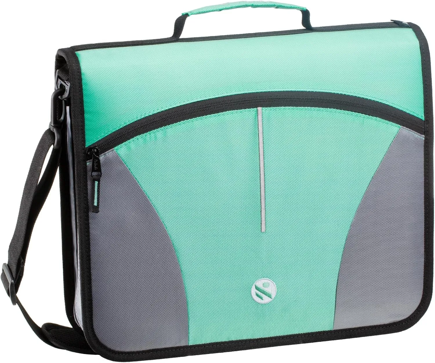 3-Inch Zipper Binder, Round Ring Binder with Handle and Shoulder Strap, Green