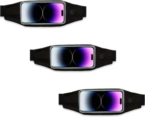 [3 Pack] Cruiser Sports Belt Fanny Pack, Belt Bag Waist Pack Bag for Fitness Outdoors Hiking Traveling, Runners Belt Money Belt Phone Holder (Black/Black)