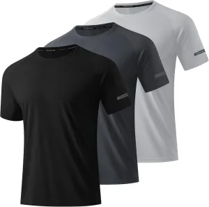 3 Pack Workout Shirts for Men Short Sleeve UPF 50  Sun Protection Tee Moisture Wicking Athletic Rash Guard T-Shirts Running