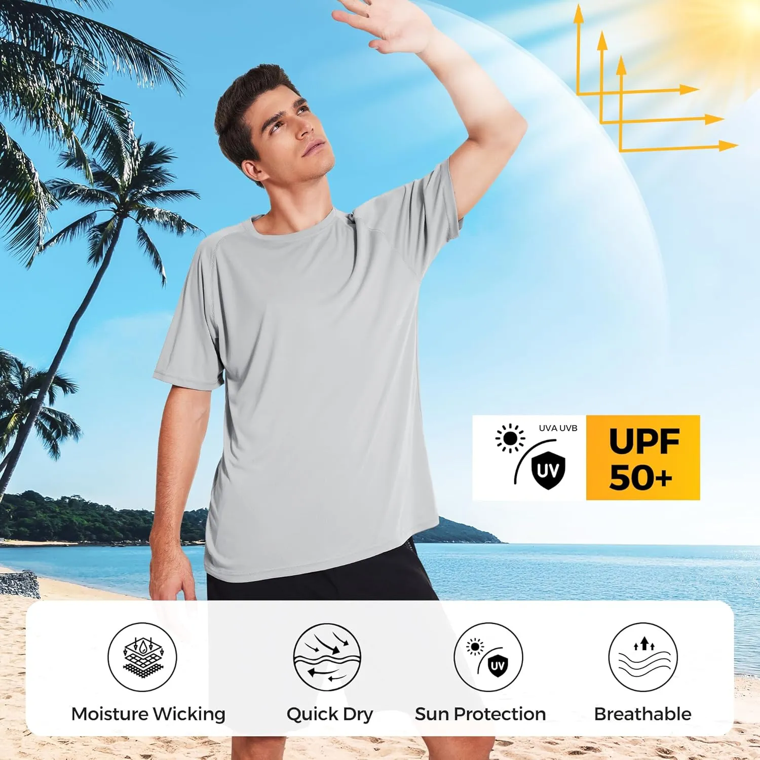 3 Pack Workout Shirts for Men Short Sleeve UPF 50  Sun Protection Tee Moisture Wicking Athletic Rash Guard T-Shirts Running