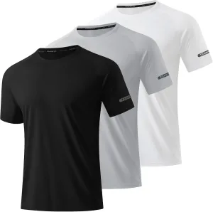 3 Pack Workout Shirts for Men Short Sleeve UPF 50  Sun Protection Tee Moisture Wicking Athletic Rash Guard T-Shirts Running