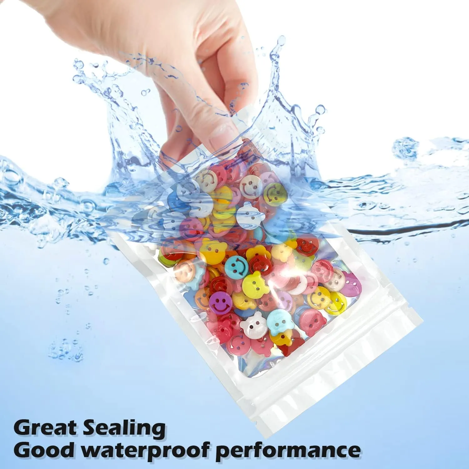 300 Pcs Holographic Mylar Bags, 3 Sizes, Smell Proof, Airtight, Reusable, Layered Construction, Zipper Closure, White