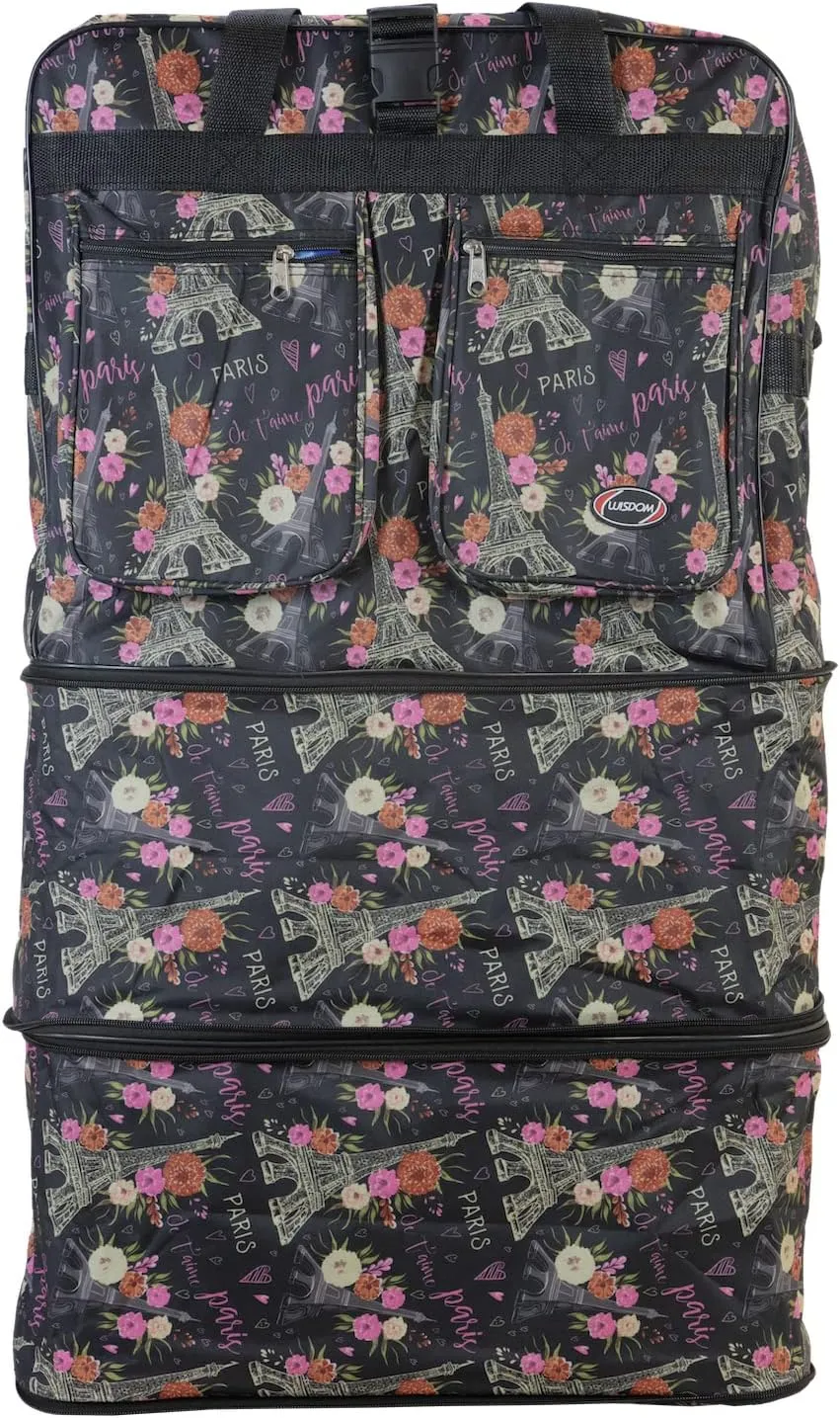 30''36''40''Rolling Wheeled Duffel Bag Suitcases with Wheels Expandable Foldable Luggage Bag Rolling Travel Bag Duffel Bag for Men Women Waterproof Suitcase-Weekend Bags#Floral_Paris,30