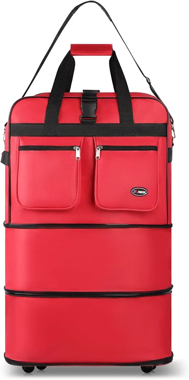 30''36''40''Rolling Wheeled Duffel Bag Suitcases with Wheels Expandable Foldable Luggage Bag Rolling Travel Bag Duffel Bag for Men Women Waterproof Suitcase-Weekend Bags#RED,30