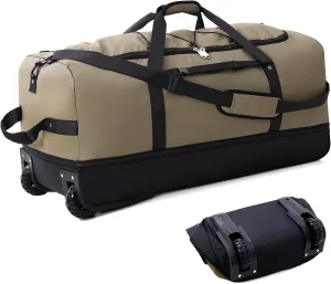 32” Foldable Duffel Bag with 2 Wheels,110L 140L Expandable Rolling Travel Bag with Multiple compartments,Army Green