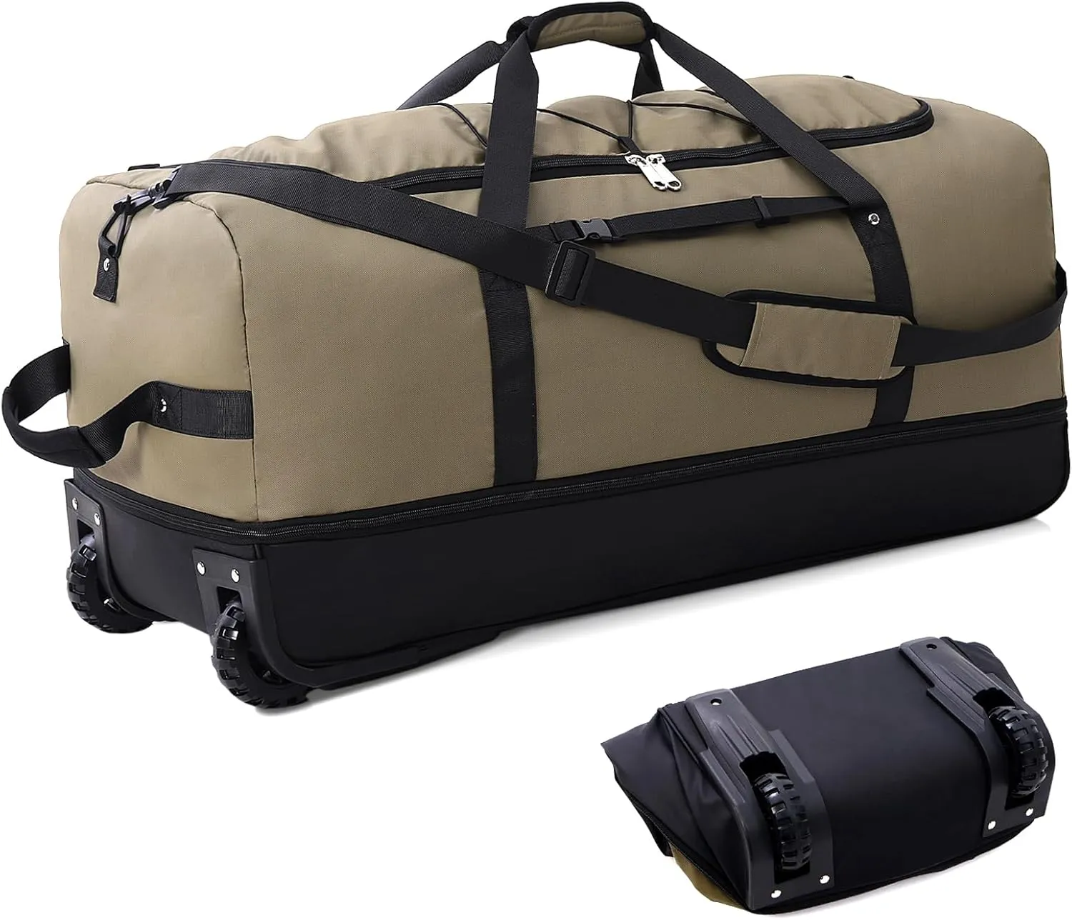 32” Foldable Duffel Bag with 2 Wheels,110L 140L Expandable Rolling Travel Bag with Multiple compartments,Army Green