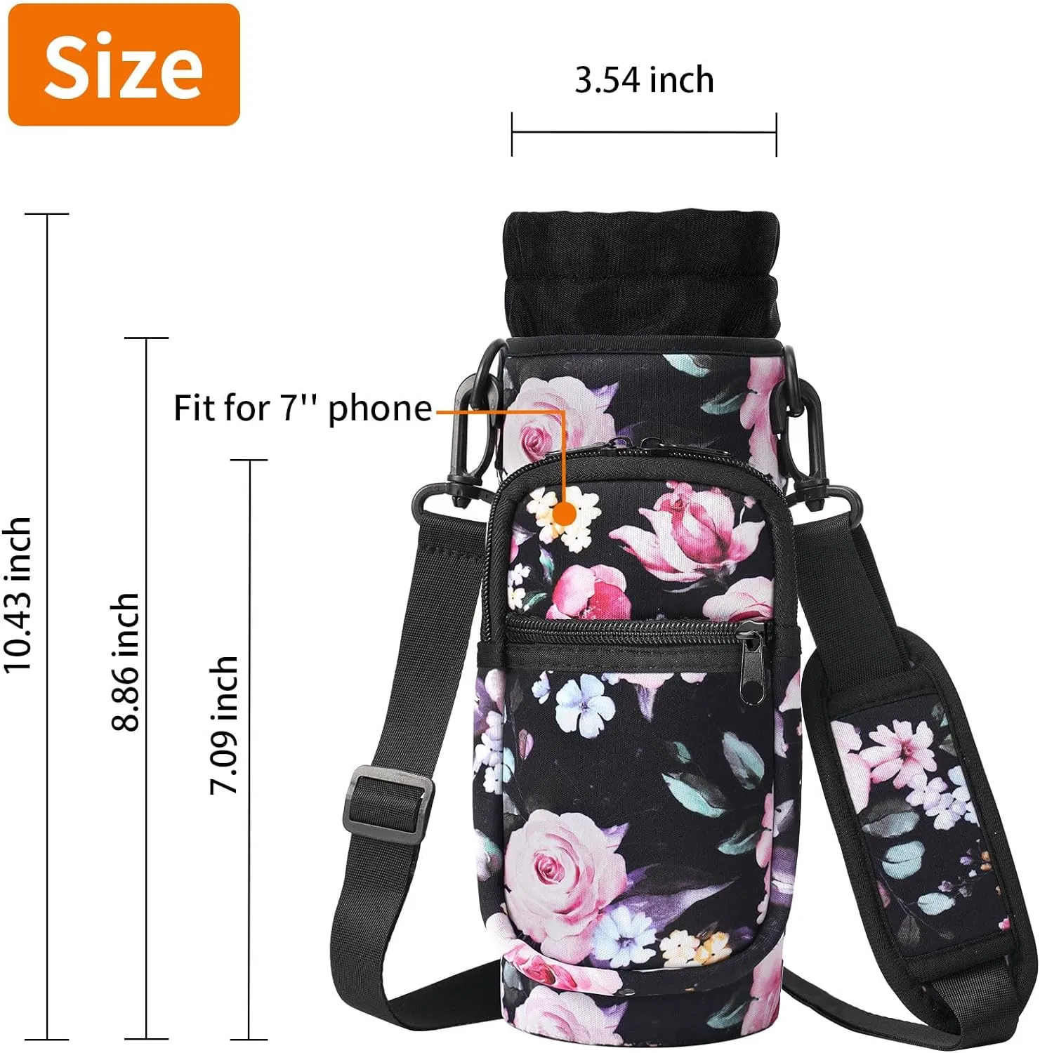 32/40/64/128 oz Neoprene Insulated Water Bottle Carrier Bag, Sling Bag Sleeve Pouch Holder with Strap & Paracord Handle and 2 Pocket for Travelling, Hiking, Camping