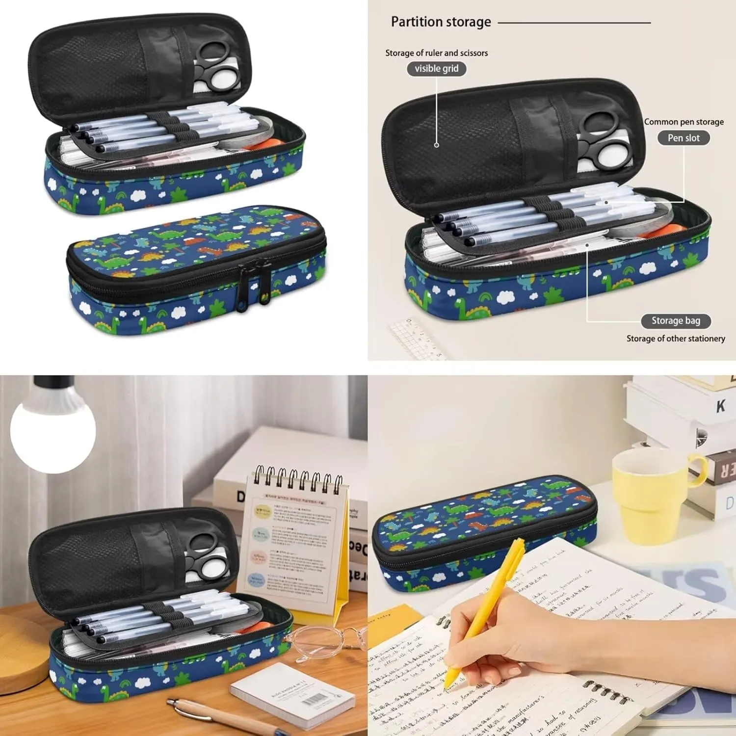 3Pcs Cartoon Dinosaurs School Backpack Sets, Kids Bookbag Primary School Students Knapsack with Insulated Lunch Box Pencil Case for Teens Girls
