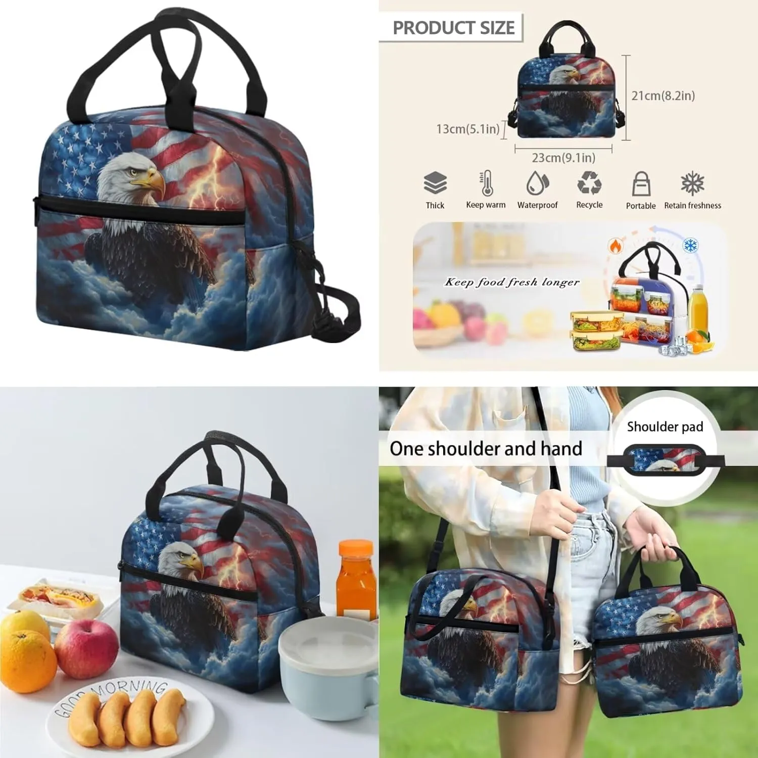 3rd Grade School Backpack Boys 8-9 Years 3 Piece Lightweight American Flag Eagle Bookbag Set with Breathable Back Adjustable Straps for Heavy Textbook Carrying