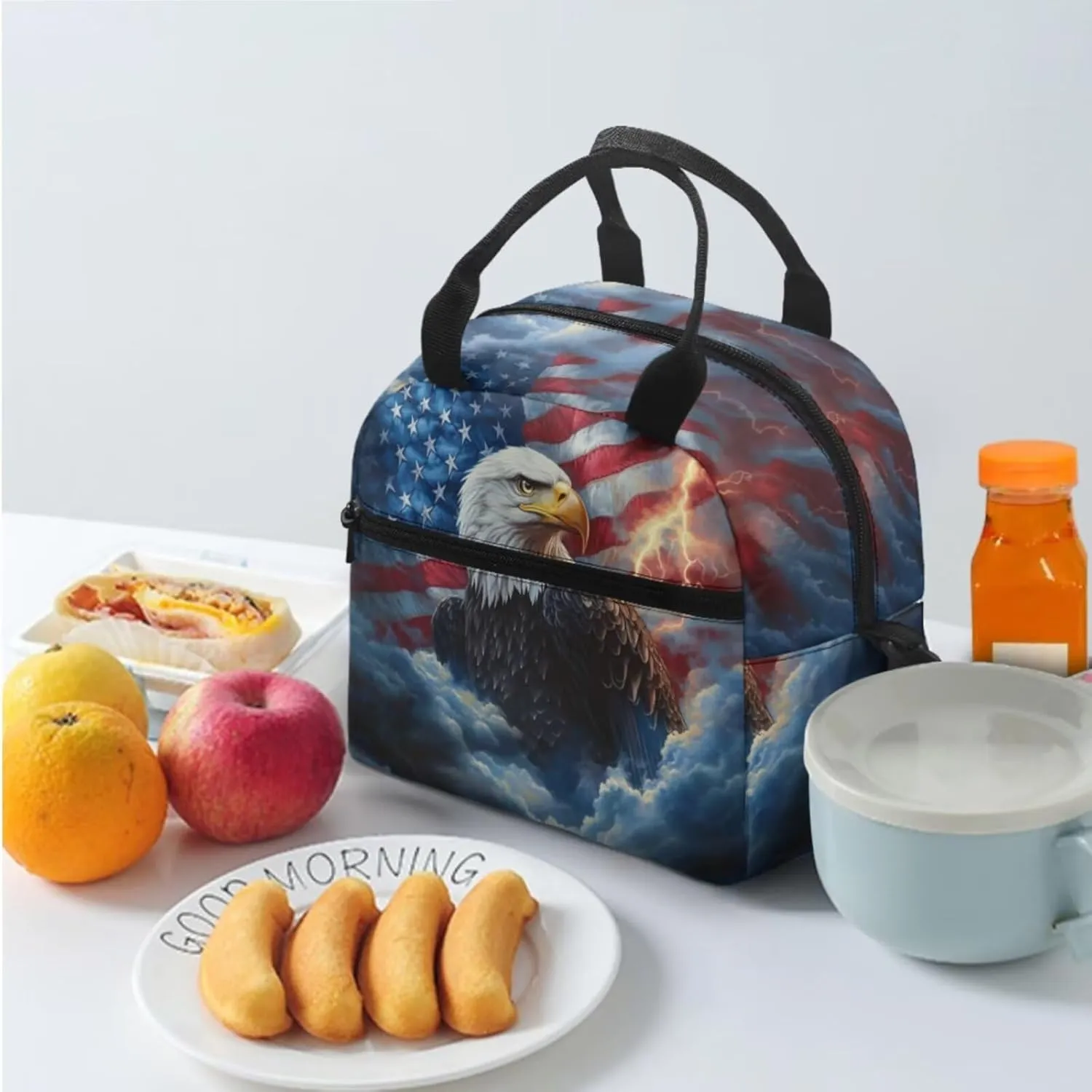 3rd Grade School Backpack Boys 8-9 Years 3 Piece Lightweight American Flag Eagle Bookbag Set with Breathable Back Adjustable Straps for Heavy Textbook Carrying