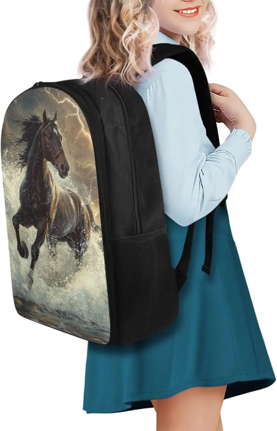 4 in 1 Horse Elementary School Backpack for Boys Bookbags for Kids 6-8 with Lunch Bag Pencil Box Water Bottle Sleeve Large Capacity Elementary School Bags for Boys Cool Backpacks