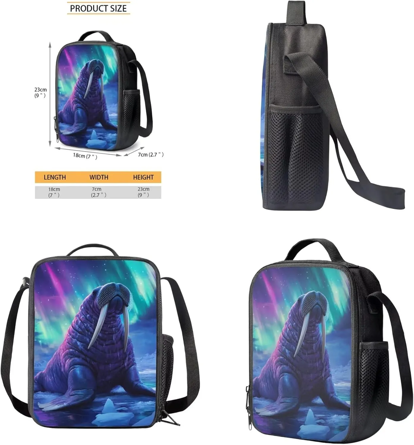 4 in 1 School Backpack for Teens Boys with Walrus Print Large Capacity Boys School Bag with Lunch Bag Cool Lightweight Bookbag for Teens 8-12 Casual Travel Daypack Rucksack