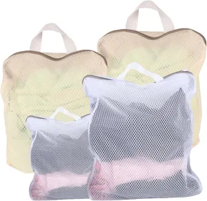 4 Pack Mesh Laundry Bag Mesh Laundry Bags Laundry with Handle for Washing Socks, Baby Items, Lingerie, Travel Garments (WHITE BEIGE1, 4)
