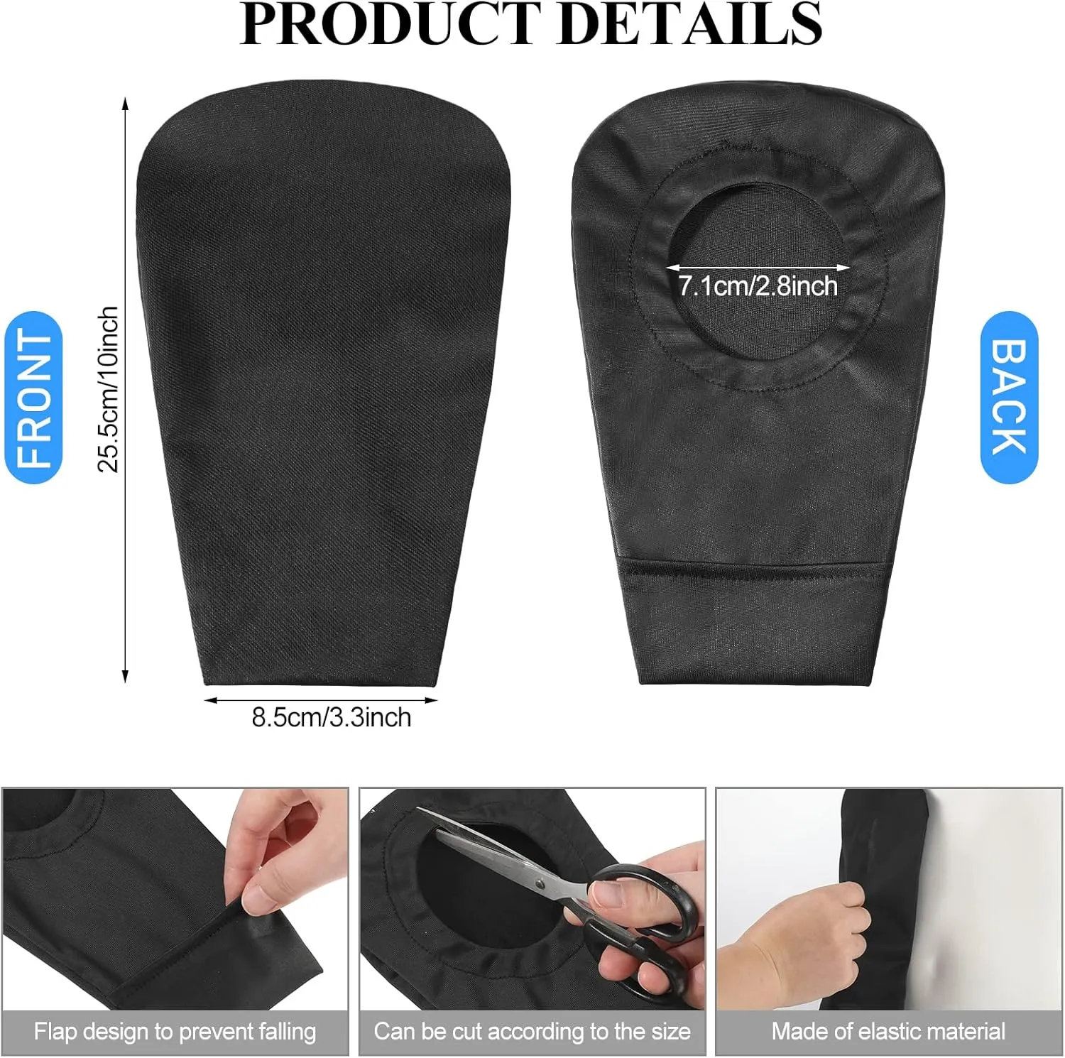 4 Pcs Black Ostomy Bag Cover Ostomy Pouch Cover Odor Control Stretchy Bag Washable Pouch Liner for Women Men Lightweight Care Protector Protective(2.8 Inch Diameter)