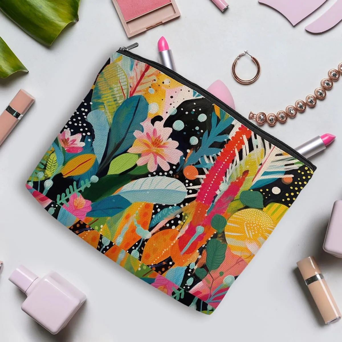 4 Pcs Cosmetic Bags for Women Makeup Bag, Thank You Gifts Graduation Birthday Friendship Gifts for Girls Friends Bestie Grandma Teacher Travel Toiletry Bag, Vintage Abstract Botanical Flower Bird