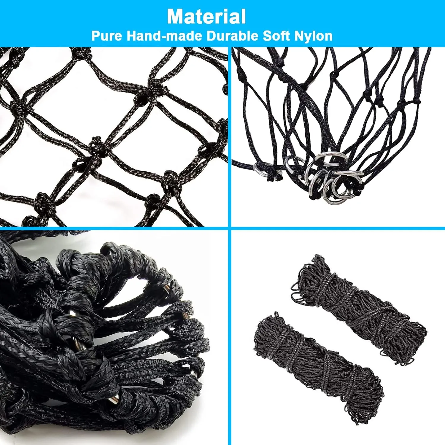 4 Pcs Hay Bags for Horses: 42 inch Long Slow Feed Hay Net for Horses - 2 * 2 inch Holes Mess with Nylon Rope Hanging (Black)