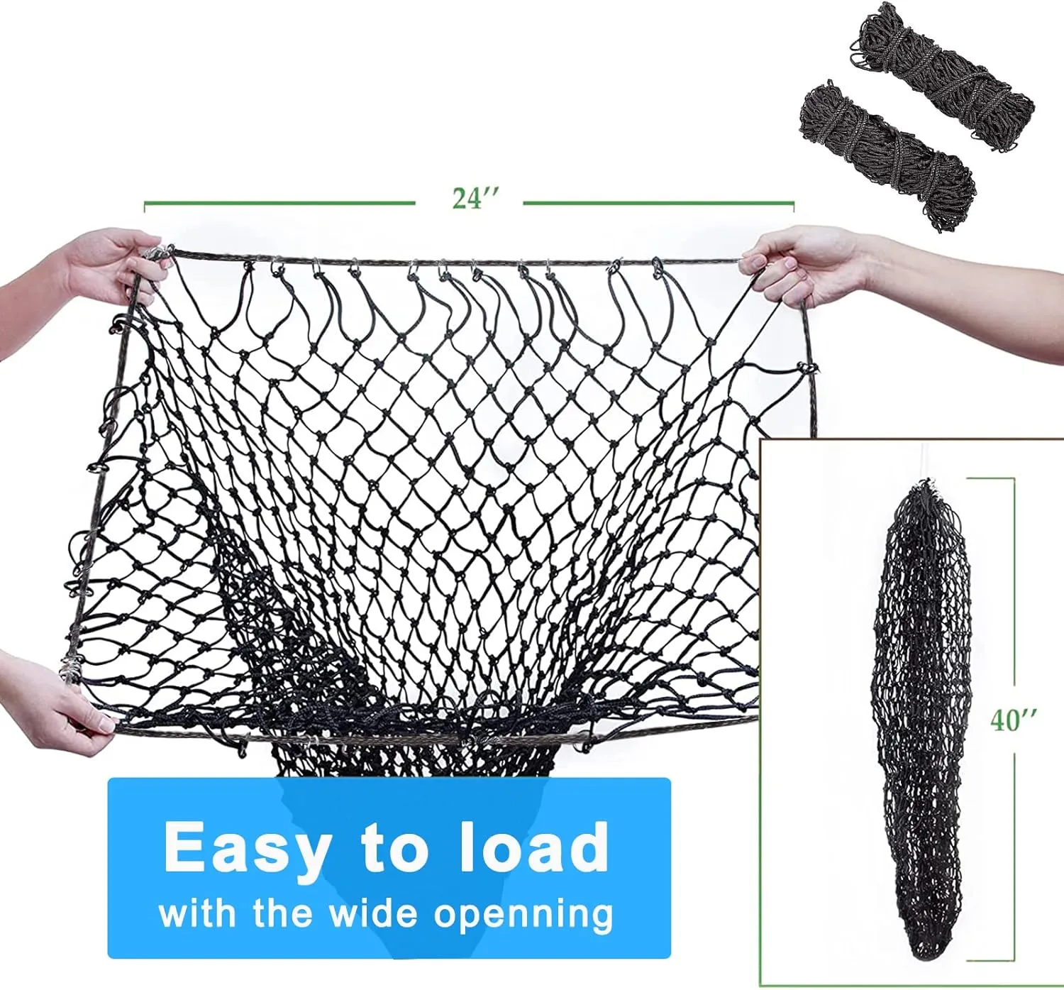 4 Pcs Hay Bags for Horses: 42 inch Long Slow Feed Hay Net for Horses - 2 * 2 inch Holes Mess with Nylon Rope Hanging (Black)