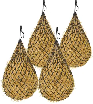 4 Pcs Hay Bags for Horses: 42 inch Long Slow Feed Hay Net for Horses - 2 * 2 inch Holes Mess with Nylon Rope Hanging (Black)
