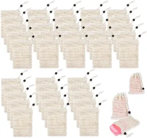 40 Soap Bags Mesh Exfoliating, 100% Natural Sisal Soap Pouch, Soap Savers for Shower Use Like Massaging and Scrubbing