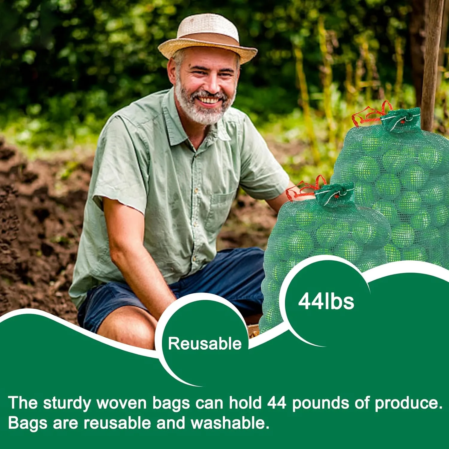 44 lbs Mesh Onions Fresh Bags 50pcs, 15.7"×23.6" Mesh Bags,Reusable Produce Bags with Drawstrings for Potatoes, Firewood, Vegetable, Citrus, Crawfish, and Onion Storage
