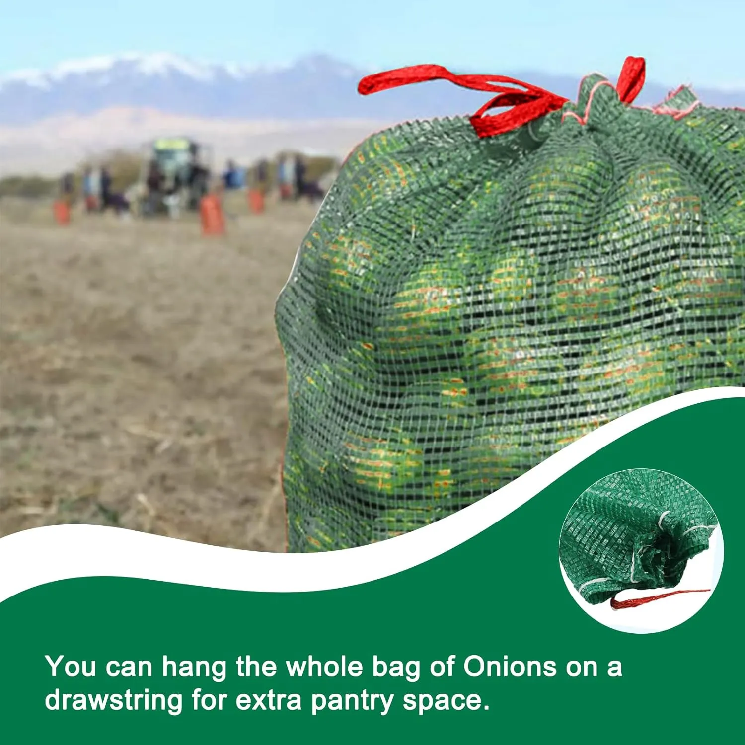 44 lbs Mesh Onions Fresh Bags 50pcs, 15.7"×23.6" Mesh Bags,Reusable Produce Bags with Drawstrings for Potatoes, Firewood, Vegetable, Citrus, Crawfish, and Onion Storage
