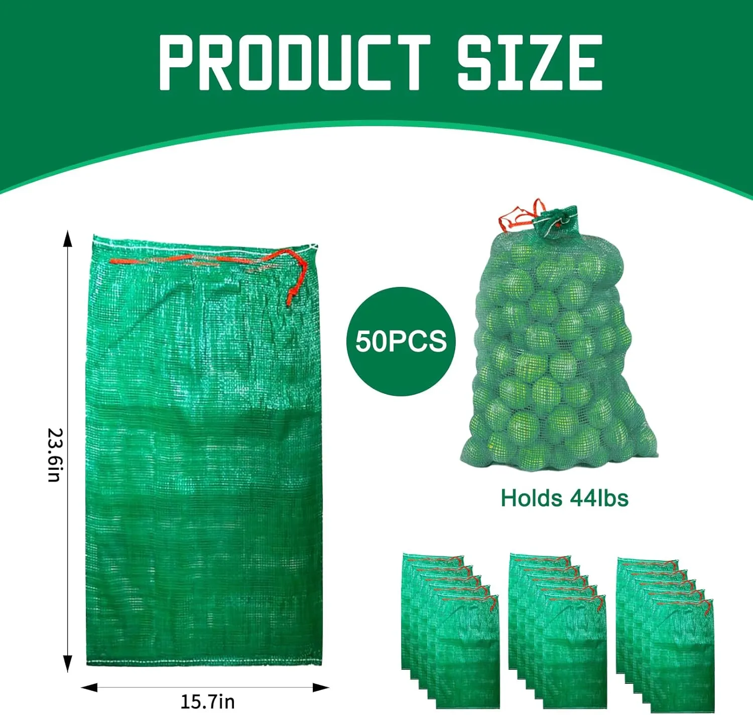 44 lbs Mesh Onions Fresh Bags 50pcs, 15.7"×23.6" Mesh Bags,Reusable Produce Bags with Drawstrings for Potatoes, Firewood, Vegetable, Citrus, Crawfish, and Onion Storage