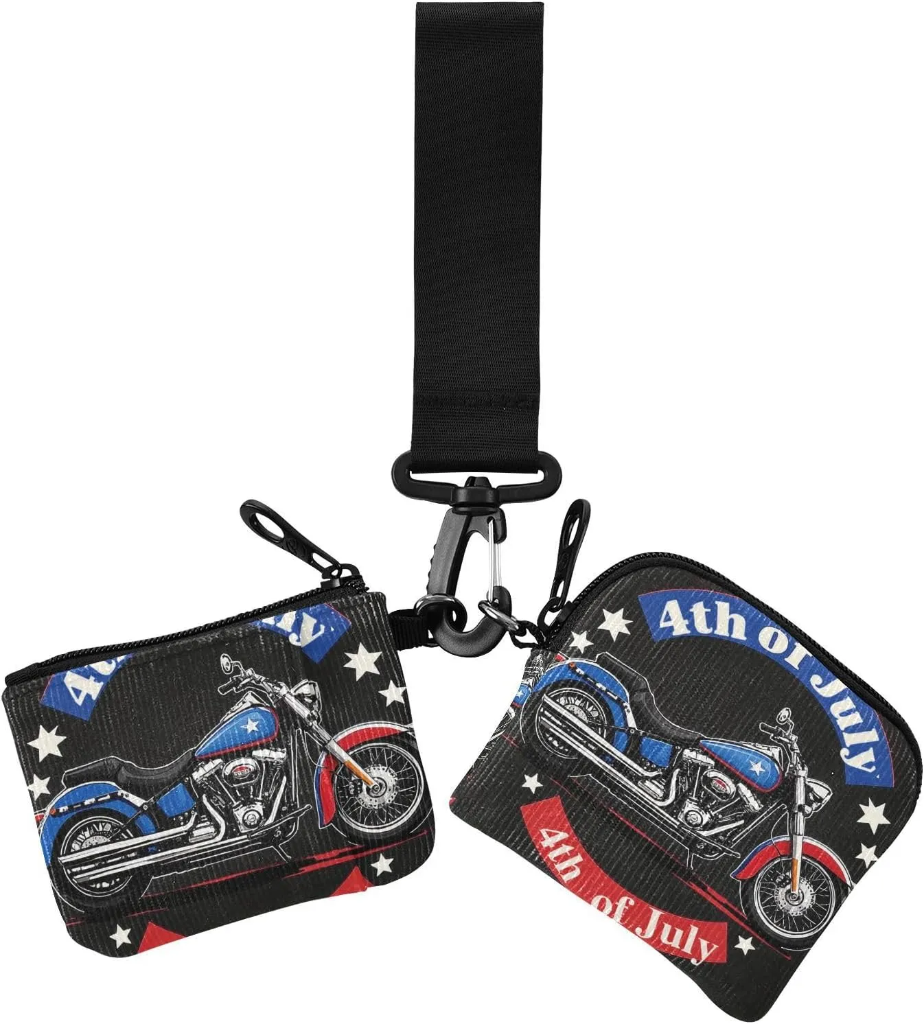 4th Of July Independence Day Black Locomotive Women's Card Cases Change Holder Slim Detachable Zipper Purse Wallet with Zipper Pocket for Daily Use 2 Pcs